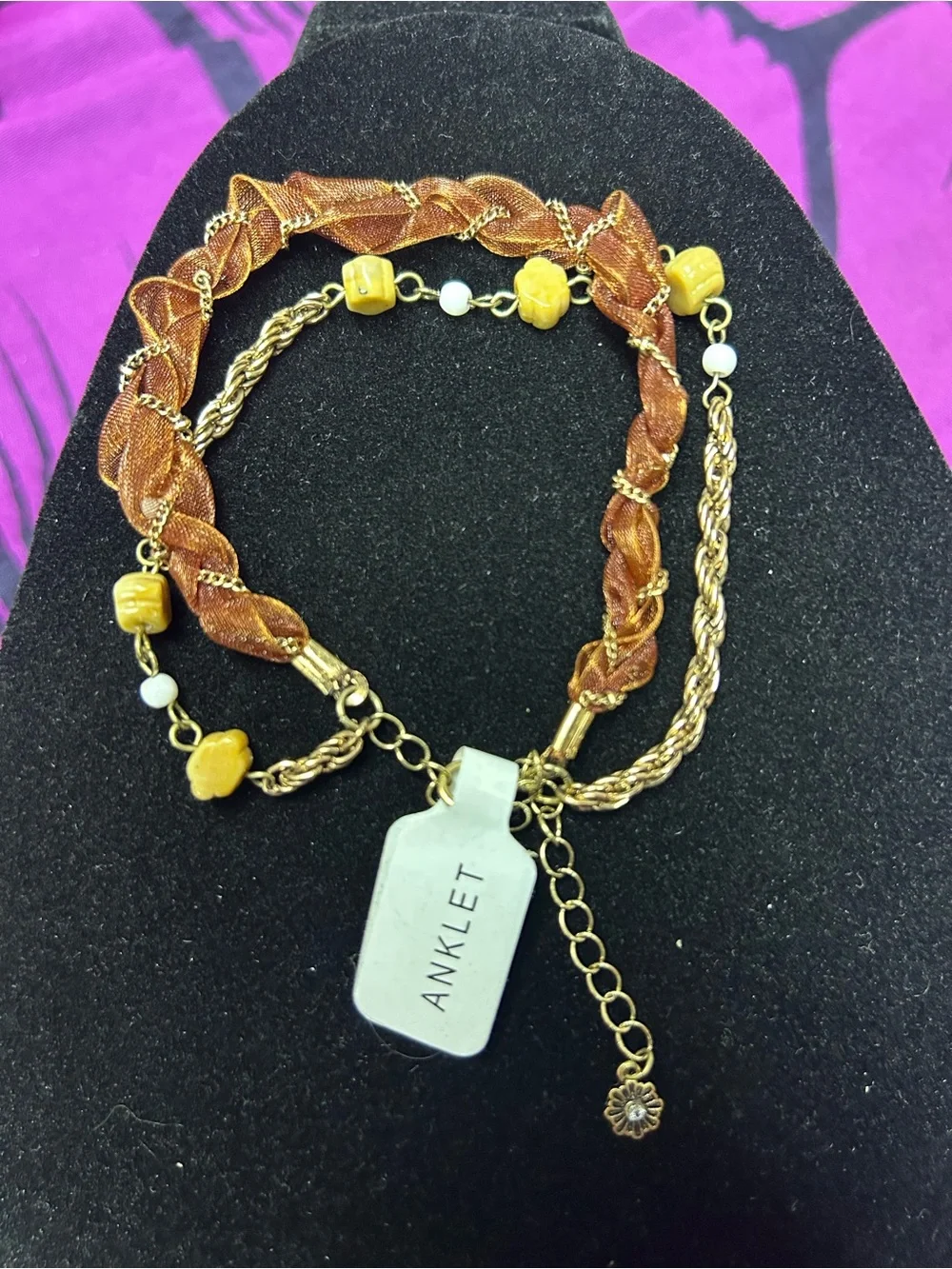 NWT Free People Boho Layered Ribbon & Beaded Anklet